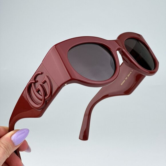 Gucci GG1544S 002 BRAND NEW Sunglasses Burgundy Brown Unisex Oval - Picture 2 of 11